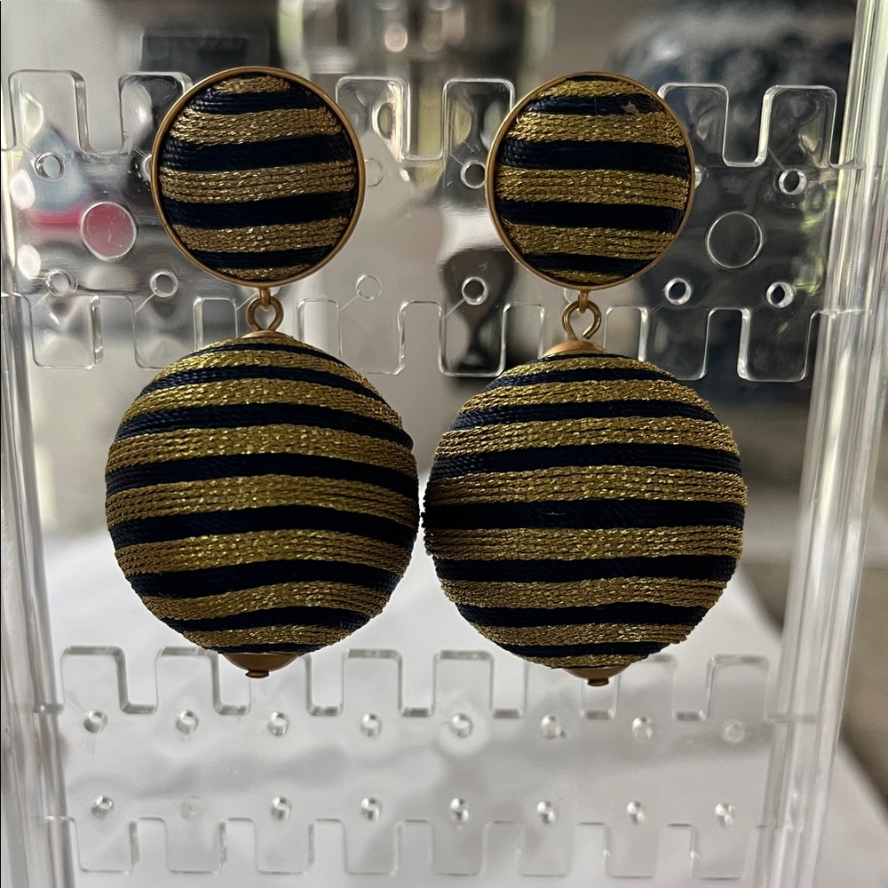 Tuckernuck Gold and Navy Striped Drop Earrings - Women Jewelry